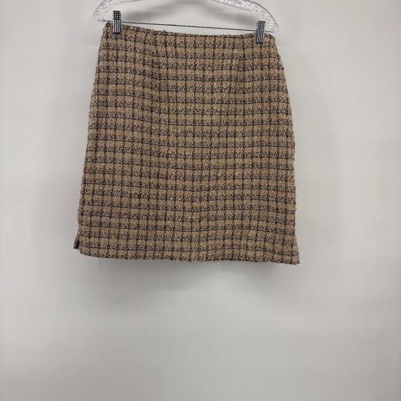 Studio C Women's Size 10 Plaid Tweed Knee Length Skirt Tan Brown‎ Black - Picture 2 of 7